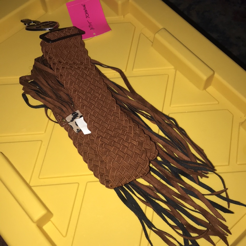 NWT Betsey Johnson Saddle Braided Belt W/ Metallic Studs Long Fringe Tie Closure - Picture 2 of 8